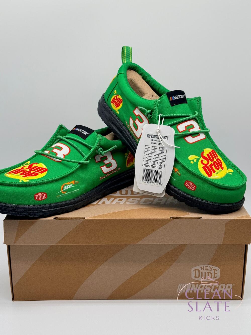 Hey Dude NASCAR Dale Earnhardt Jr Green Multi Men's 8 NIB
